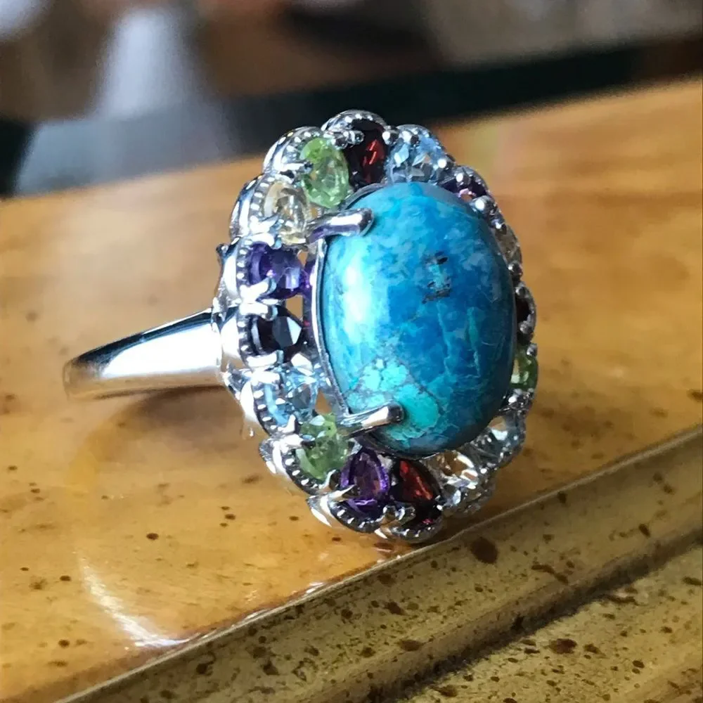Natural Shadowkite Sterling Silver Halo Ring Size 10